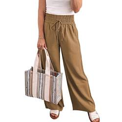 Damenhose mit Hoher Taille, Locker, Weitem Bein, Einfarbig, Elastischer Taille, Lounge-Kordelzug, Fließender Hose mit Taschen(M-Kaffee) von Cocoarm