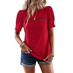 Frauen Sommer Top Rundhals Pullover Stilvolle Puffärmel Lässige Bluse Top Spitze Häkelbesatz Dame Kurzarm T-Shirt (L) von Cocoarm