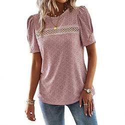 Frauen Sommer Top Rundhals Pullover Stilvolle Puffärmel Lässige Bluse Top Spitze Häkelbesatz Dame Kurzarm T-Shirt (XL) von Cocoarm