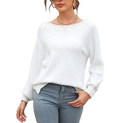 Frauen U-Boot-Ausschnitt Langarm Strickpullover Lässige Reine Farbe Slim Fit Top Pullover Shirts Lose Pullover (S) von Cocoarm
