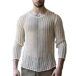 Herren Muskel Transparent Shirts Langarm Netz Unterhemd Fishnet Durchsichtig T-Shirt Sexy Mesh Top Clubwear(L-Weiß) von Cocoarm