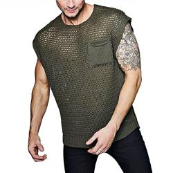 Herren Muskel Transparent Shirts Tanktops für Männer ärmellose Netz Unterhemd Mesh Fishnet Durchsichtig Westen Tops Tanktops(L-Grün) von Cocoarm