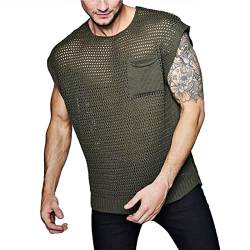 Herren Muskel Transparent Shirts Tanktops für Männer ärmellose Netz Unterhemd Mesh Fishnet Durchsichtig Westen Tops Tanktops(XXXL-Grün) von Cocoarm