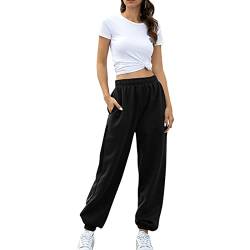 Jogginghose Damen Hosen Oversized Lang Freizeithosen Lässige Loose Sweathose Elastischer Bund Sporthose mit Taschen Casual Mode Herbst Winter Trainingshose mit extra Flaum(XL-Schwarz) von Cocoarm