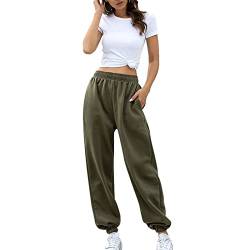 Jogginghose Damen Hosen Oversized Lang Freizeithosen Lässige Loose Sweathose Elastischer Bund Sporthose mit Taschen Casual Mode Herbst Winter Trainingshose mit extra Flaum(XXL-OD-Grün) von Cocoarm