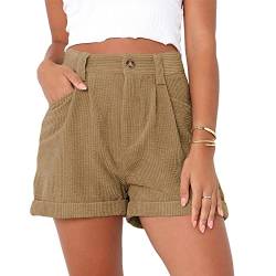 Kurze Hosen für Damen, Mittlere Taille, Sommershorts, Atmungsaktive Cord-Shorts, Reine Farbe, Lässige Shorts mit Taschen (3XL) von Cocoarm