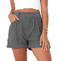 Kurze Hosen für Damen, Mittlere Taille, Sommershorts, Atmungsaktive Cord-Shorts, Reine Farbe, Lässige Shorts mit Taschen (L) von Cocoarm