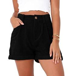 Kurze Hosen für Damen, Mittlere Taille, Sommershorts, Atmungsaktive Cord-Shorts, Reine Farbe, Lässige Shorts mit Taschen (M) von Cocoarm