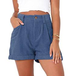 Kurze Hosen für Damen, Mittlere Taille, Sommershorts, Atmungsaktive Cord-Shorts, Reine Farbe, Lässige Shorts mit Taschen (M) von Cocoarm