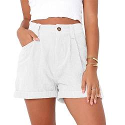 Kurze Hosen für Damen, Mittlere Taille, Sommershorts, Atmungsaktive Cord-Shorts, Reine Farbe, Lässige Shorts mit Taschen (S) von Cocoarm