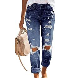 Lässige Jeans für Damen, Street-Style, Zerrissene, Gewaschene Denim-Chinos, Knopf- und Reißverschluss, Stretch-Jeans Im Used-Look für Damen (M) von Cocoarm