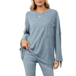 Lässiges Damen-Strickoberteil mit Langen Ärmeln, Tiefer Schulterpartie, Lockere Passform, Pollver-Pullover mit Tasche für Zuhause, Dating (XL) von Cocoarm