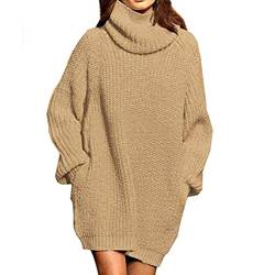 Pulloverkleid mit Rollkragen Damen Langarm Oversize Strickpullover Casual Loose Strickwear Sweater Knit Tops für Herbst Winter(XL-Khaki) von Cocoarm