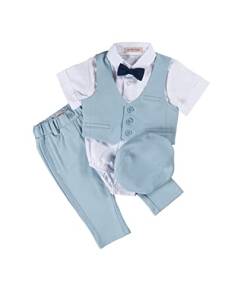 Cocolina4kids Sommer Baby Anzug Taufanzug Jungen Festanzug Blau kurzarm Anzug Taufe XXL Stretch festliche Anlässe (Hell Blau, 68) von Cocolina4kids
