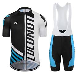 Herren Radtrikot Set Radsport Rennrad Trikot Trägerhose mit 4D Gepolstert Radbekleidung Set für Männer, schwarz / blau, Groß von Coconut Ropamo