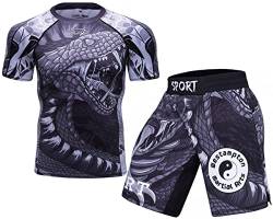 Cody Lundin Herren Kompressions-Shorts Kurzarm und Thai-Shorts Fight MMA Kickboxen Shorts Training Sport Anzug für Herren, Stil M, XL von Cody Lundin