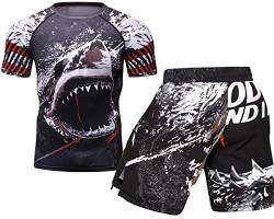 Cody Lundin Herren Kompressions-Shorts Kurzarm und Thai-Shorts Fight MMA Kickboxen Shorts Training Sport Anzug für Herren, Style C, XL von Cody Lundin