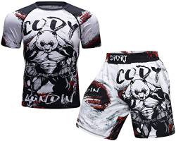 Cody Lundin Herren Kompressions-Shorts Kurzarm und Thai-Shorts Fight MMA Kickboxen Shorts Training Sport Anzug für Herren, Style E, L von Cody Lundin