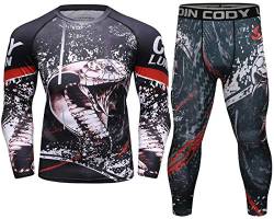 Cody Lundin Kompressionsset Herren Langarm Kompressionsshirt und Hose Top Langarm Sport Enge Basisschicht Schnell Trocknen Fitnessanzug für Herren, Stil J, M von Cody Lundin