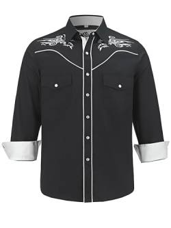 COEVALS CLUB Herren Western Cowboy Langarm Snap Stickerei Hemden Casual Button Down Hemd mit Taschen, 1# Schwarz (Muster 1), L von Coevals Club