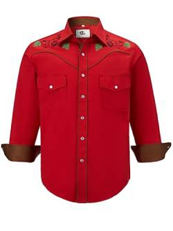 COEVALS CLUB Herren Western Cowboy Langarm Snap Stickerei Hemden Casual Button Down Hemd mit Taschen, 4# Rot (Muster 2), XL von Coevals Club