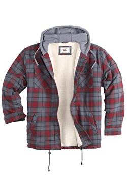 Coevals Club Herren Flanell Jacke Hemd Sherpa Holzfällerhemd Flanellhemd Langarm Kariertes Druckknöpfe Baumwolle Winter Hemd Kapuze (Merlot/Grau #8 S) von Coevals Club