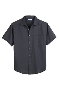Coevals Club Herren Lässige Leinenhemd Freizeithemd Businesshemd Sommer Kurzarm Regular Fit Hemd (Dunkelgrau 1# L) von Coevals Club