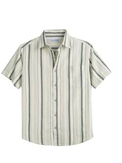 Coevals Club Herren Lässige Leinenhemd Freizeithemd Businesshemd Sommer Kurzarm Regular Fit Hemd (Schwarz Beige 8# S) von Coevals Club