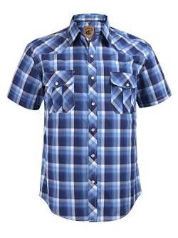 Coevals Club Kurzarmhemd Herren Lässige Druckknöpfen Kariertes Anzug Regular Fit Kurzarm Bügelleichtes Freizeit Trachten Hemd (Blau Kariert #36 XL) von Coevals Club