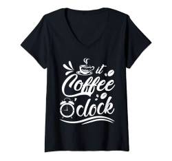 Damen Coffee 365 It's Coffee o'clock Lustige Kaffeeliebhaber Geschenke T-Shirt mit V-Ausschnitt von Coffee 365
