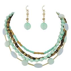 Coiris 4 mehrreihige Perlen-Statement-Halskette Ohrringe für Frauen 44,5 cm Kragen Halskette Set grün (N0048-mint Green) von Coiris