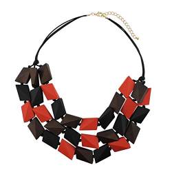 Coiris Halskette für Damen, 3 Lagen, große facettierte Holzperlen, Statement-Halskette für Frauen, klobiges Halsband (N0018) (Black Mix) von Coiris