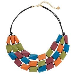 Coiris Halskette für Damen, 3 Lagen, große facettierte Holzperlen, Statement-Halskette für Frauen, klobiges Halsband (N0018) (Orange+Green+Purple+Teal) von Coiris