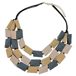 Coiris Halskette für Damen, 3 Lagen, große facettierte Holzperlen, Statement-Halskette für Frauen, klobiges Halsband (N0018) (cream+Khaki+grey) von Coiris