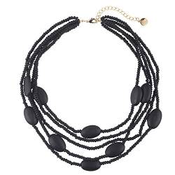 Multi Farbe 5 Schichten Holz Perlen Strang Statement Halskette für Frauen Chunky Kragen (N0019) (N0019-Black) von Coiris