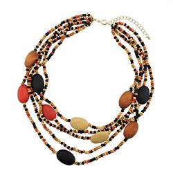 Multi Farbe 5 Schichten Holz Perlen Strang Statement Halskette für Frauen Chunky Kragen (N0019) (N0019-Black mix) von Coiris