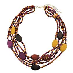 Multi Farbe 5 Schichten Holz Perlen Strang Statement Halskette für Frauen Chunky Kragen (N0019) (N0019-Yellow Mix) von Coiris