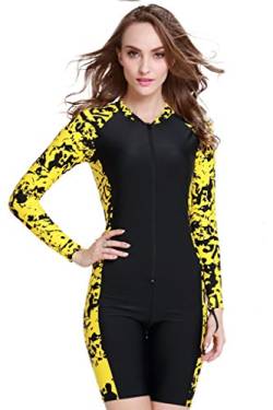Damen Schwimmanzug Lang UV-Anzug UPF>50 Schutzkleidung Sunsuit Ganzk?rperansicht Badeanzug, - Gelb-1 - M von Cokar