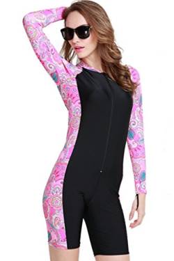 Damen Schwimmanzug Lang UV-Anzug UPF>50 Schutzkleidung Sunsuit Ganzk?rperansicht Badeanzug, - Rosa-1 - L von Cokar