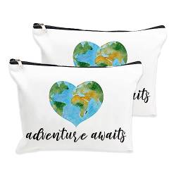 Cokosoxo Reisetasche Adventure Awaits Kosmetiktasche Natur Leinen Baumwolle Weltkarte Make-up Fall Tolles Geschenk für Frauen Freunde Bestie Tochter Abschluss Freundschaft Geburtstag Geschenke, 25,4 x von Cokosoxo