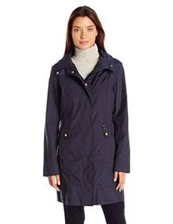 Cole Haan Damen Verstaubare Regenjacke mit Kapuze und Schleife Regenmantel, Indigo, M von Cole Haan