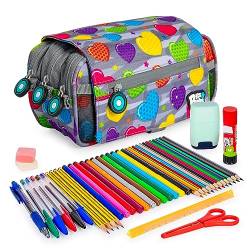 ColePack Design - Set aus Dreifach-Schulmappe mit 3 Reißverschlüssen und Schulbedarf der Top-Marken Enthalten (BB_Heart) von ColePack