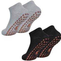 Colexy Anti-Rutsch-Socken 2Pcs Rutschsocken Für Erwachsene Yoga Socken Rutschfest Anti Rutsch Socken Fussball Herren Sneaker Socken Herren 37-42 Anti Rutsch Kurz Antirutsch Sportsocken (Schwarz+Grau) von Colexy