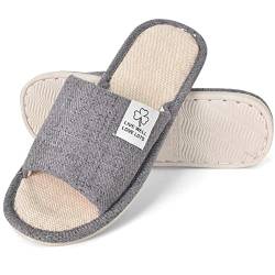 Hausschuhe Sommer Leinenhausschuhe atmungsaktiv Gästehausschuhe, drinnen Slippers Rutschfeste für Damen Herren zu Hause Hotel (Grau, adult, numeric_40, numeric, eu_footwear_size_system, medium) von Colexy