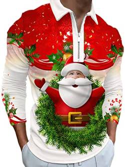 Colisha Herren Oberteile Weihnachten Polo-Hemd Revershals T -Shirts Männer -Hemd Karikatur T-Shirt Lange Ärmel Grün Rot 3XL von Colisha