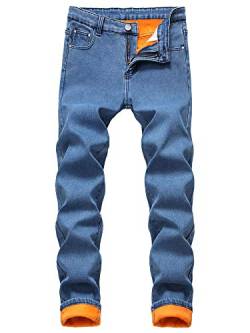 Colita Regular Slim Jeans Herren Denim Hosen Jeans Fleece Thermo Ges舫mt Gerade Hose Dicke Stretch Winter Warm Straight Jeans von Colita