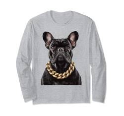 Stilvolle Französische Bulldogge mit goldener Kette Halsband Halskette Langarmshirt von Collar Animals