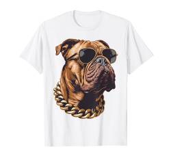 Stilvolle englische Bulldogge mit goldener Kette und Sonnenbrille T-Shirt von Collar Animals
