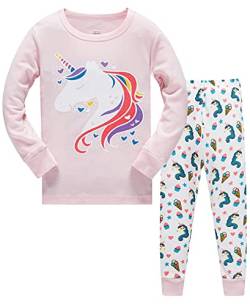 Colobe Mädchen Schlafanzug Baumwolle Einhorn Langarm Zweiteiliger Schlafanzüge Set Süß Panda Kinder Nachtwäsche Winter Weihnachten Pyjama Größe 2-3 Jahre von Colobe