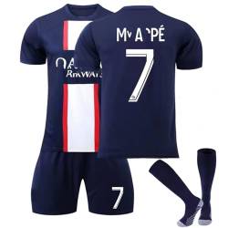 Paris PSG Jersey Set Fußballtrikot Für Kinder/Erwachsene, Nr. 30 Nr. 10 Nr. 7 Blau Weiß Sporttraining T-Shirts Shorts Und Stutzen Fußballtrikot Kinder Jungen Sporthose Sommer Herbst (Color : A, Size von Cololuck